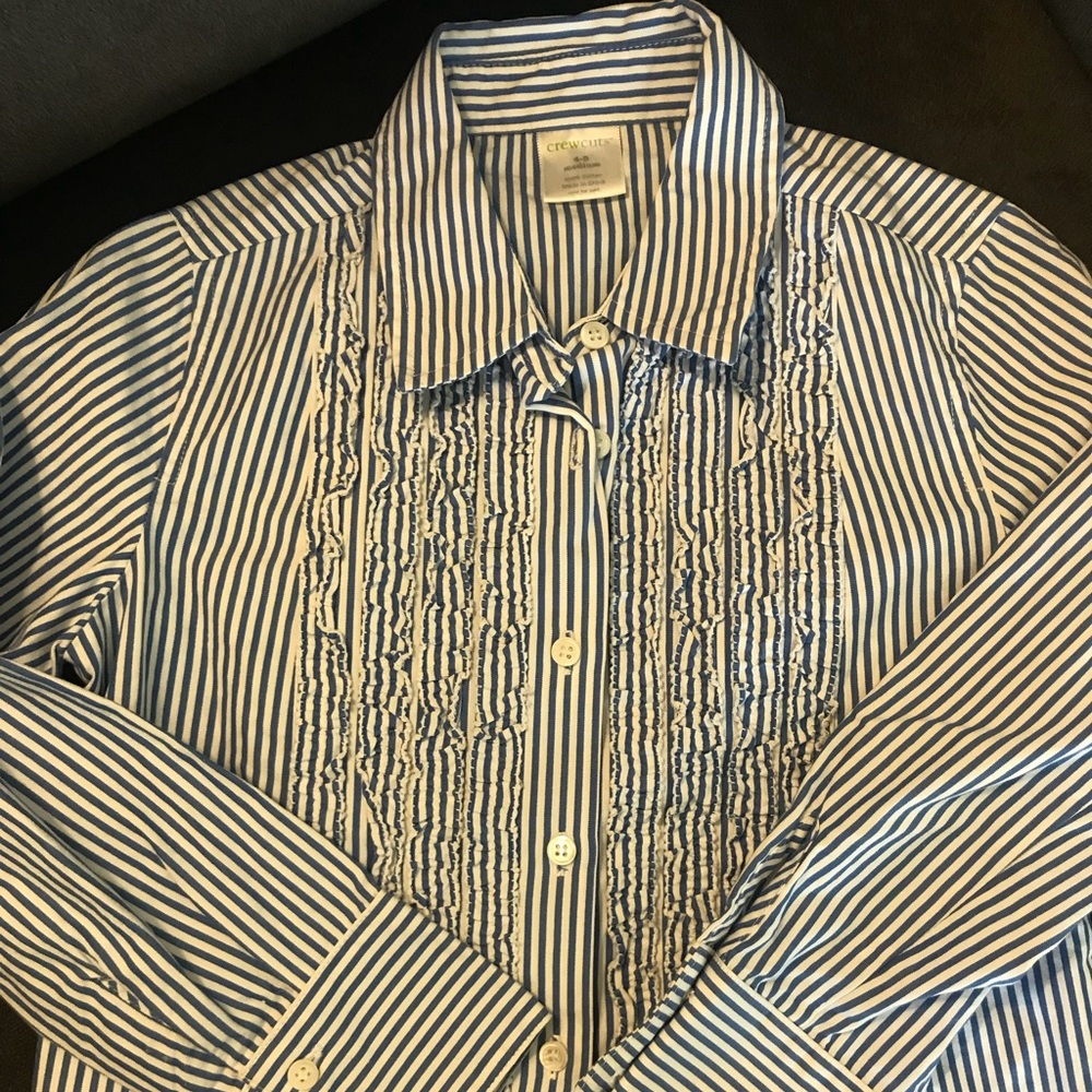 Crewcuts EUC blue and white stripe button down